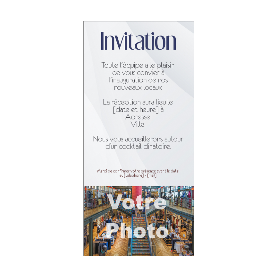 Inauguration Invitation Commerce Gris Local avec photo à imprimer