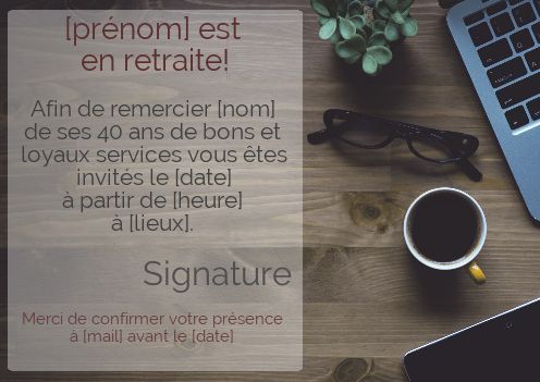 Carte Invitation Retraite Bureau Cafe gratuit à imprimer