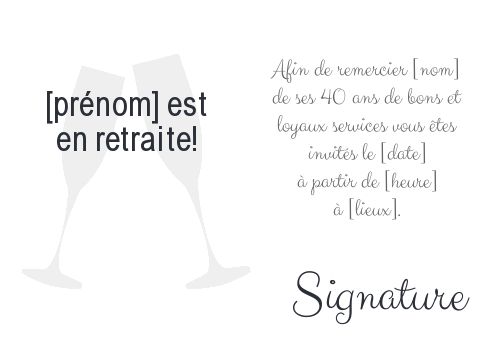 Verso Carte Invitation Retraite Elegant Gris avec photo à imprimer