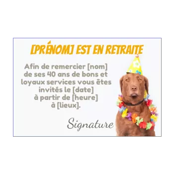 carte invitation retraite humour chien jaune marron 