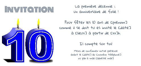 Invitation Anniversaire 10 Ans Bougie Bleu Gratuit A Imprimer Carte 34
