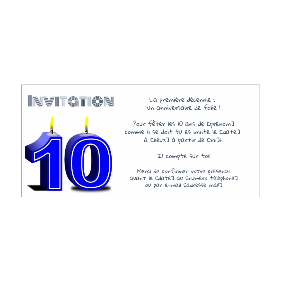 Invitation Anniversaire 10 Ans Bougie Bleu Gratuit A Imprimer Carte 34