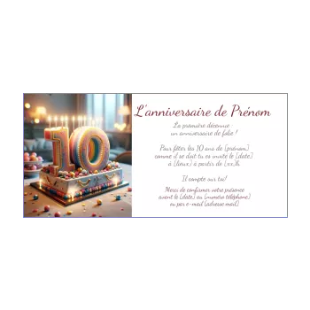 invitation anniversaire arc en ciel 10 ans table bougie gateau 