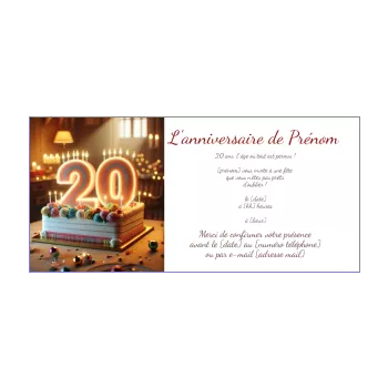 invitation anniversaire arc en ciel 20 ans table bougie gateau 