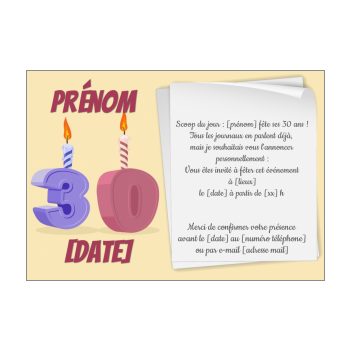 Invitation D Anniversaire 30 Ans Gratuit A Imprimer Ou Envoyer Par Carte Virtuelle