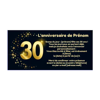 Invitation d'anniversaire 30 ans gratuit à imprimer ou envoyer par carte  virtuelle