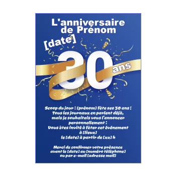 Carte invitation anniversaire 30 ans 30 ans, Festive, Vernis 3D