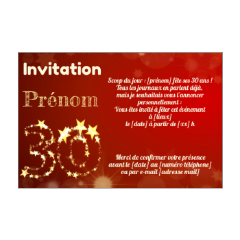 Invitation D Anniversaire 30 Ans Gratuit A Imprimer Ou Envoyer Par Carte Virtuelle