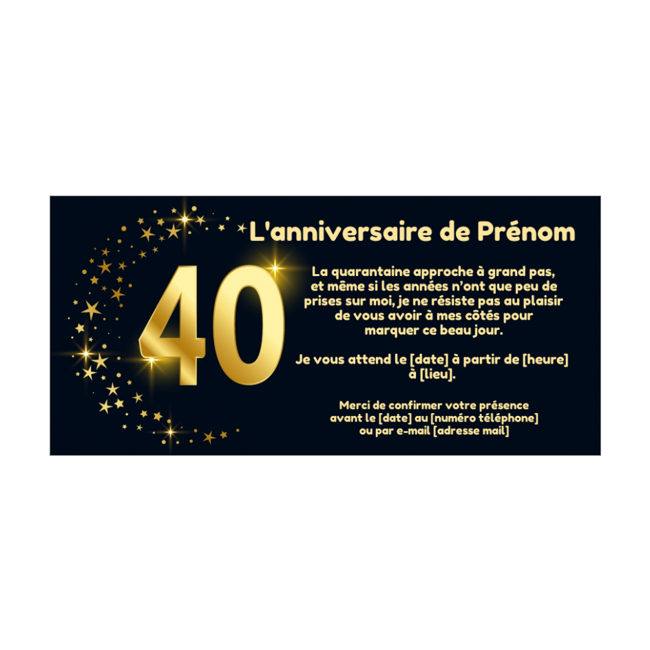 Invitation Anniversaire 40 Ans Doree Etoile Gratuit A Imprimer Carte 3456