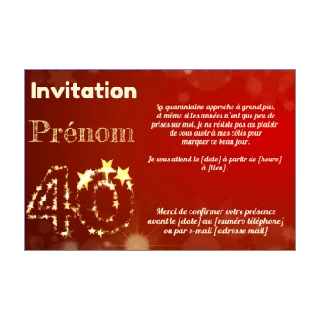 Carte Invitation pour anniversaire 40 - Invitations d'anniversaire