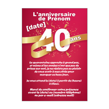 Invitation D Anniversaire 40 Ans Gratuit A Imprimer Ou Envoyer Par Carte Virtuelle