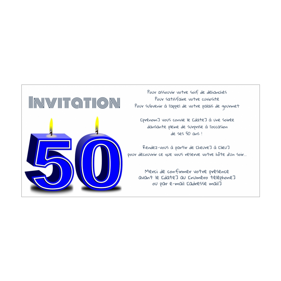 Invitation Anniversaire 50 Ans Bougie Bleu Gratuit A Imprimer Carte 3436