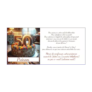 invitation anniversaire 50 ans table bijoux gateau marron 