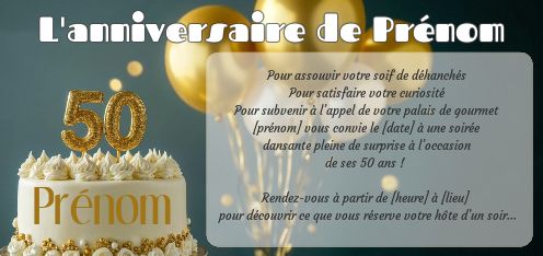 Invitation Anniversaire 50 Ans Doree gratuit à imprimer