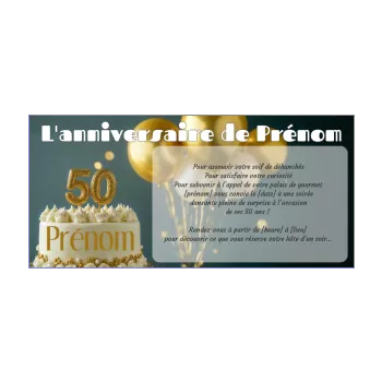 invitation anniversaire 50 ans doree ballon gateau 
