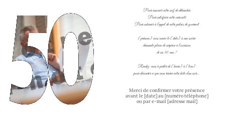 Invitation Anniversaire 50 Ans Blanc Avec Photo A Imprimer Carte 3437