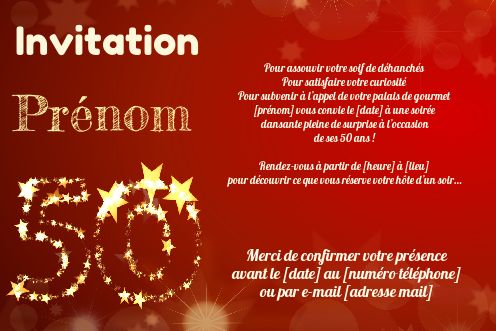 Invitation Anniversaire 50 Ans Doree Rouge Gratuit A Imprimer Carte 3438