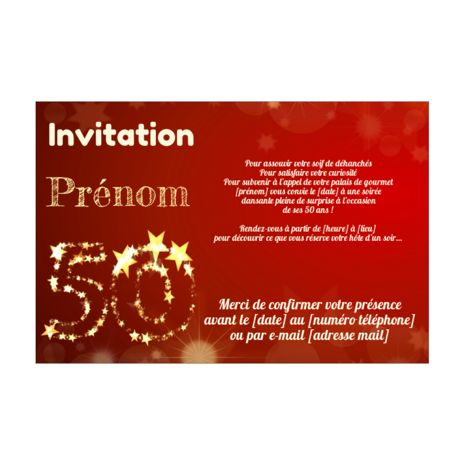 Invitation Anniversaire 50 Ans Doree Rouge Gratuit A Imprimer Carte 3438