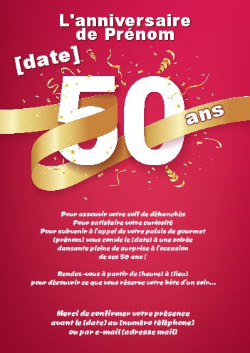 Invitation Anniversaire 50 Ans Doree Rouge Gratuit A Imprimer Carte 3913