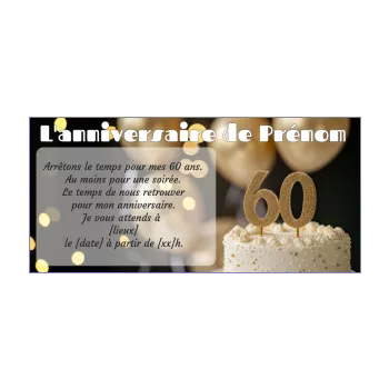 invitation anniversaire 60 ans doree ballon gateau 