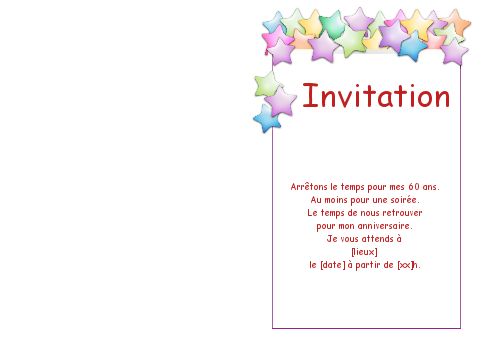 Verso Invitation Anniversaire 60 Ans Etoile à imprimer