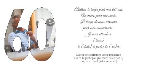 Invitation Anniversaire 60 Ans Blanc Elegant Avec Photo A Imprimer Carte 3443