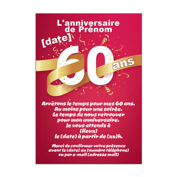 Invitation D Anniversaire 60 Ans Gratuit A Imprimer Ou Envoyer Par Carte Virtuelle