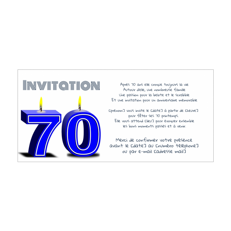 Invitation Anniversaire 70 Ans Bougie Bleu Gratuit A Imprimer Carte 3444