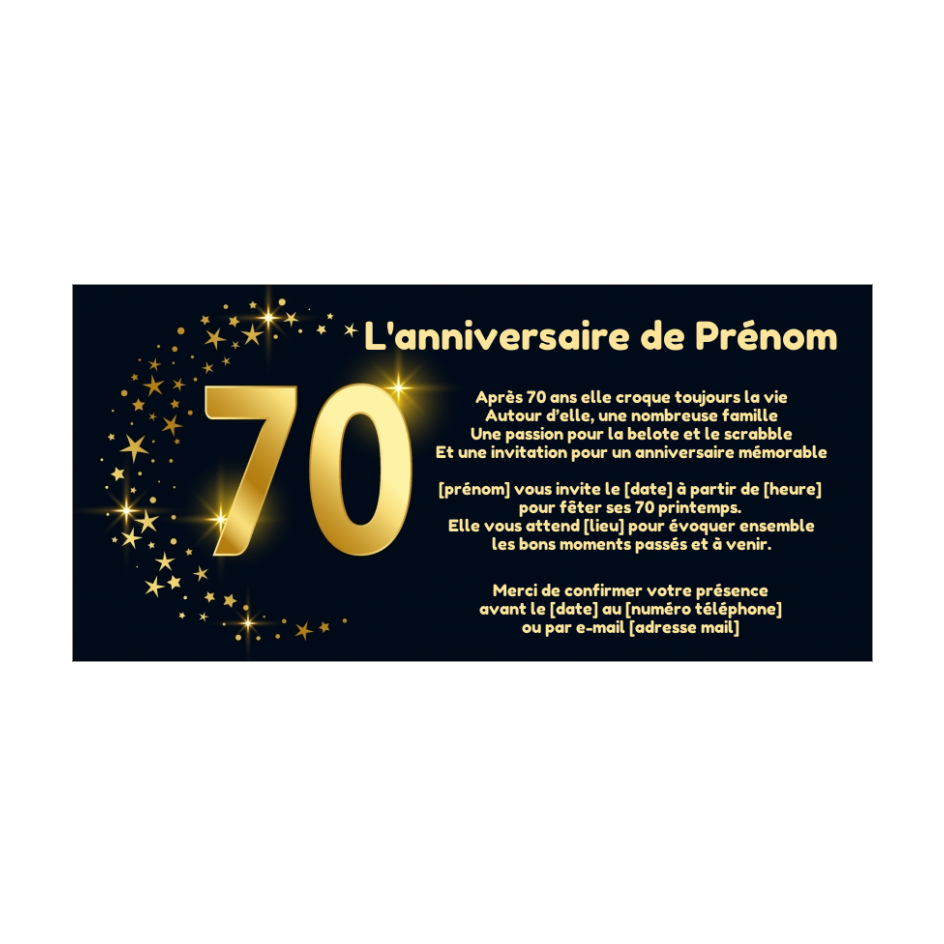 Invitation Anniversaire 70 Ans Doree Etoile Gratuit A Imprimer Carte 3460