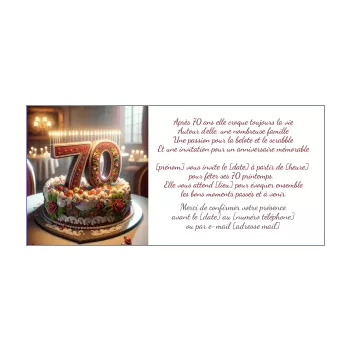invitation anniversaire 70 ans table bougie gateau marron 