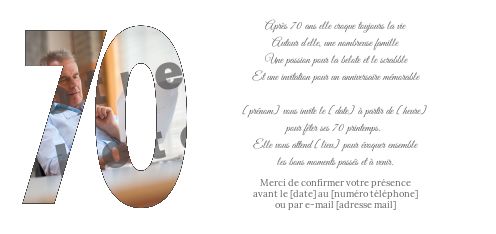 Invitation Anniversaire 70 Ans Blanc Elegant Avec Photo A Imprimer Carte 3445
