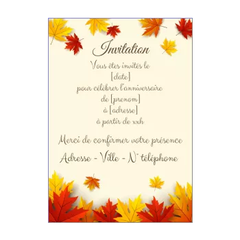 carte invitation anniversaire automne feuille jaune 