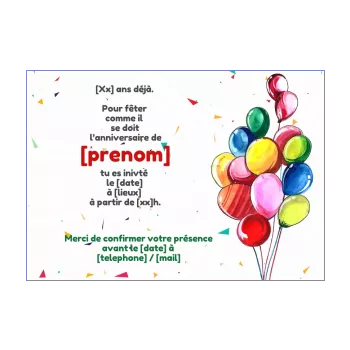 carte invitation anniversaire ballon dessin enfant 