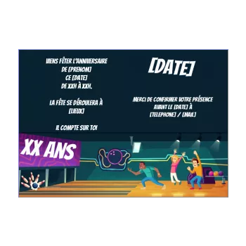 carte invitation anniversaire bowling bleu dessin enfant femme homme 