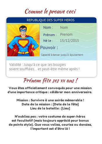 Invitation Anniversaire Humour Super Heros virtuelle gratuit