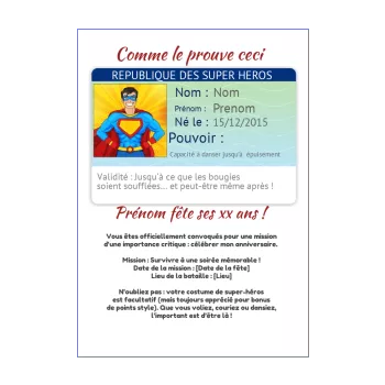 invitation anniversaire humour super heros homme 