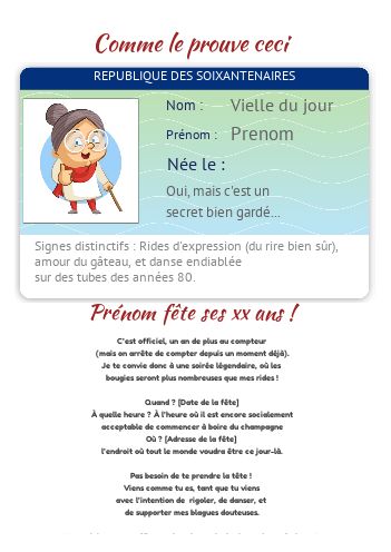 Invitation Anniversaire Carte Identite 60 virtuelle gratuit