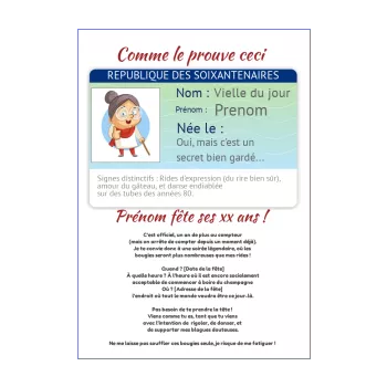 invitation anniversaire carte identite 60 ans 70 ans 80 ans humour 90 ans femme 