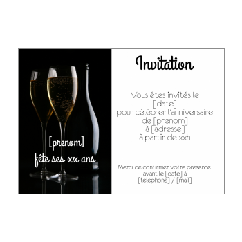 Carte Invitation Anniversaire Bouteille Champagne Noir A Imprimer Carte 3651