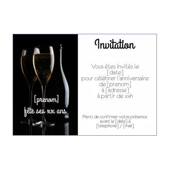 carte invitation anniversaire bouteille champagne noir alcool 
