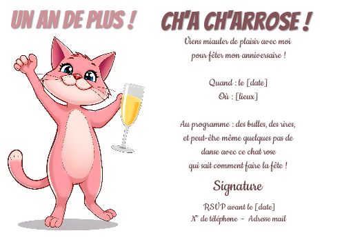 Invitation Anniversaire Champagne Humour Chat virtuelle gratuit