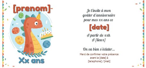 Carte Invitation Anniversaire Dinosaure Bebe gratuit à imprimer
