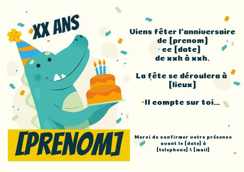 Carte Invitation Anniversaire Dinosaure Enfant Gateau gratuit à imprimer ( carte 4021)