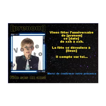 carte invitation anniversaire enfant epee laser etoile noir 