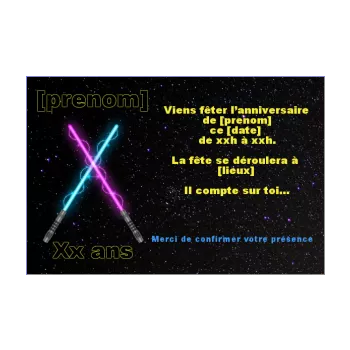 carte invitation anniversaire enfant epee laser etoile noir 
