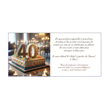 invitation anniversaire 40 ans table bougie gateau marron 