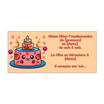 carte invitation anniversaire manga enfant gateau orange 