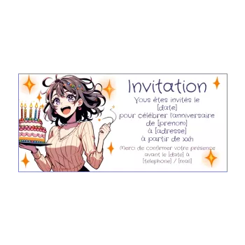 carte invitation anniversaire manga etoile femme gateau 