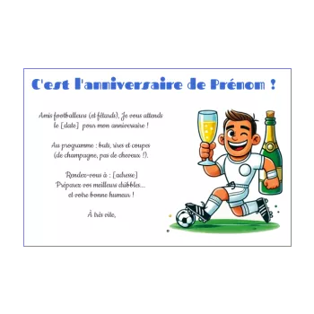 invitation anniversaire bouteille coupe champagne humour football 