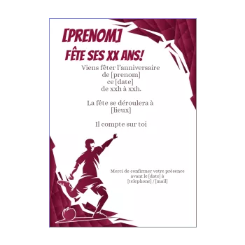 carte invitation anniversaire football elegant enfant mauve 